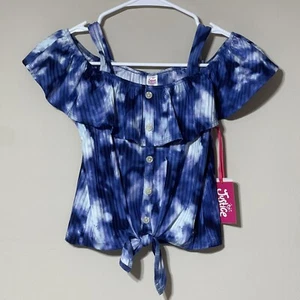 Justice Girls Cold Shoulder Top Size M (10). NWT! Short Sleeve, Tie Dye, Blue - Picture 1 of 7
