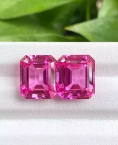 20.36 Ct Certified Natural Emerald Cut Pair Pink Color D Grade VVS1 +1 Free Gift - Picture 1 of 3