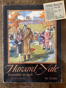 1926 Harvard vs Yale football program + Ticket/T.A.D. JONES/A. HORWEEN/Ex+/NRMT! - Picture 1 of 17
