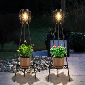 2 Pack Solar Lights Outdoor with Plant Stands, Solar Floor Lamp with LED Edison - Picture 1 of 9