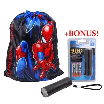 MARVEL Spider-Man Niños Bandolera Cincha Bolso Mochila con Cordón + Mini Linterna LED Foto 1 de 4