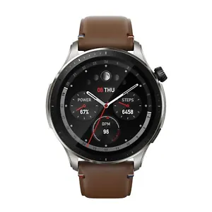 Amazfit GTR 4 Smartwatch 150 Sports Modes, Bluetooth Phone & Music Brown Leather - Picture 1 of 10