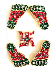 Diwali Stickers Laxmi Charan Pagla Swastik Metal Floor Door Wall Rangoli Hindu - Picture 1 of 5