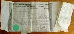 MOSES TAYLOR Autograph/Signed 1854 'Union Iron & Coal' Mining Bond Certificate - Picture 1 of 1