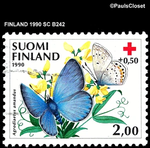 FINLANDIA 1990 SC B242 MARIPOSAS AMANDUS SURTAX 4 FINN REDCROSS UNG F/VF - Imagen 1 de 2