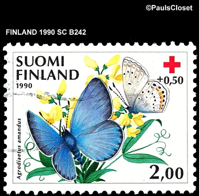 FINLÂNDIA 1990 SC B242 BORBOLETAS AMANDUS SURTAX 4 FINN REDCROSS UNG F/VF - Imagem 1 de 2