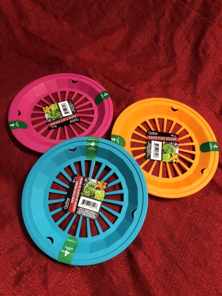 12 pc Random Color Paper Plate Holders Rigid Plastic Washable Picnic BBQ Cookout - Image 1 of 1