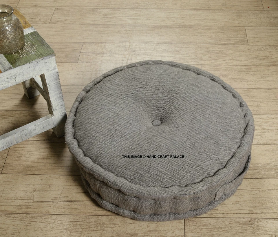 Hand Woven Fabric Seating Floor Cushion/Pouf Filled Ottoman Round Pouf Indian 20 - Image 1 of 3
