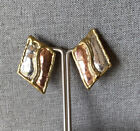 Vintage Modernist Abstract Brass Copper Silver Earrings Studio Brutalist ?90?S