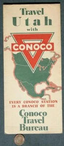 1936 Conoco Oil & Gas service station Travel Bureau State of Utah road map ----- - Picture 1 of 1
