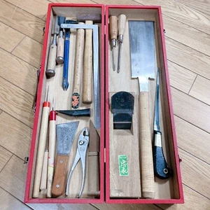 Japanese Vintage Carpenter Tool Set Hand plane Hand saw Chisel etc With case #11 - Picture 1 of 8
