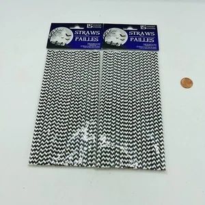 2 Packages Paper Straws Black White Chevron 30 Straws 7.5" long each - Picture 1 of 3