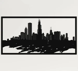 Metal Wall Art, Chicago Skyline City Silhouette, Metal Wall Decor, Home Office - Picture 1 of 5