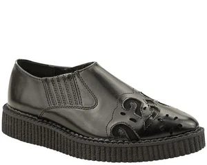 T.U.K. Creeper A8836 Schwarz Leder Western Underlay Slip On Pointed - Picture 1 of 4