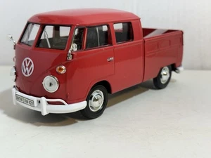 MOTORMAX VW VOLKSWAGEN TYPE 2 T1 DOUBLE CAB PICK UP TRUCK RED 1:24 7" NEW NO BOX - Picture 1 of 7