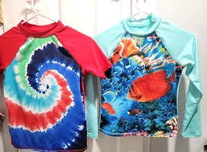 Lot of 2 Lands End Youth Rash Guard Tops Unisex M 8 Fish and Tie Dyed - Picture 1 of 7