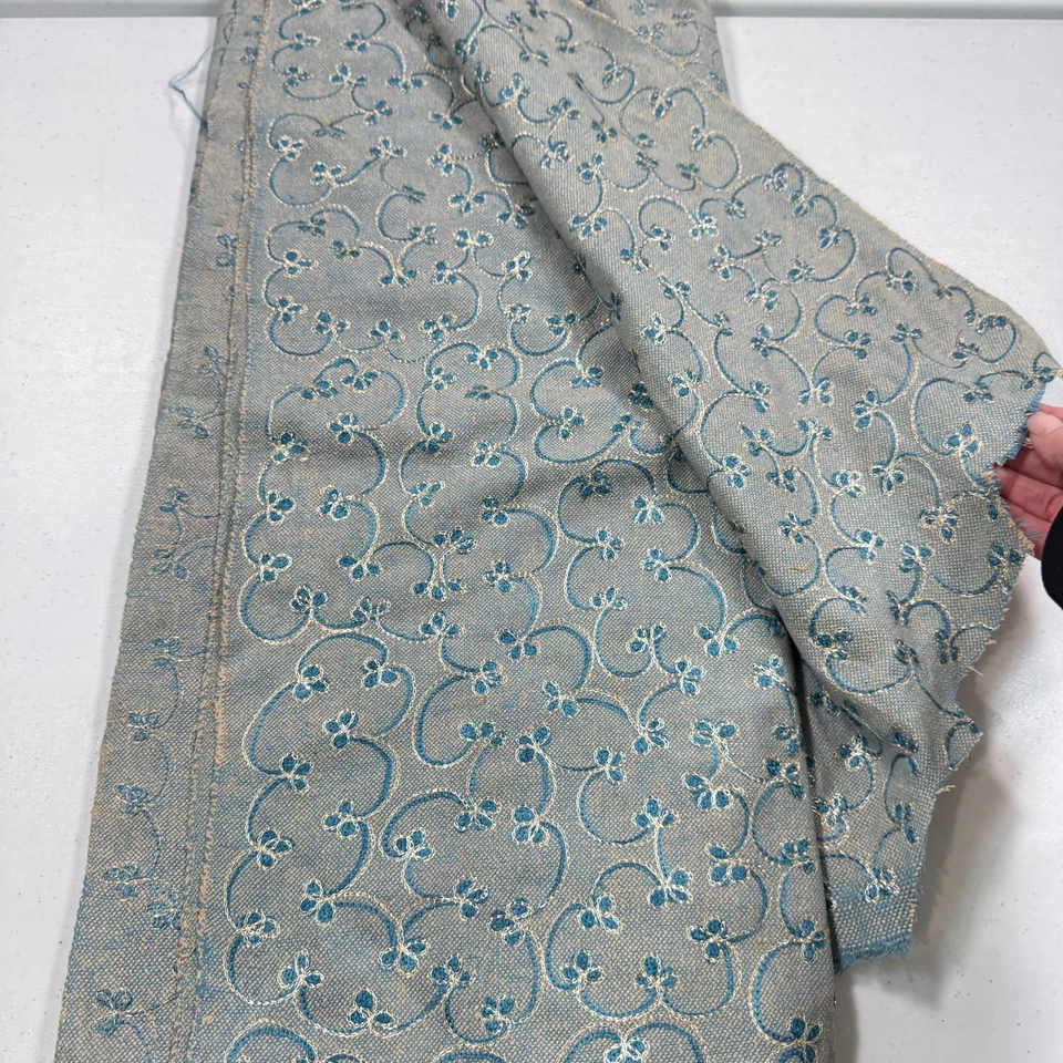 upholstery fabric blue embroidered floral silk 43x154 4.2 yards - Image 1 of 4