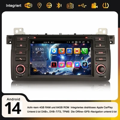 Acht Kern Android 14 Carplay Autoradio Navi BMW 3er E46 M3 Rover 75 MG 64GB DAB+ - Bild 1 von 4