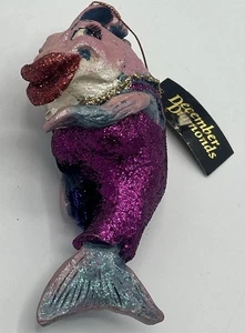 Dezember Diamanten große Lippen blasen einen Kuss lila Fisch Weihnachtsschmuck Neu mit Etikett - Bild 1 von 11