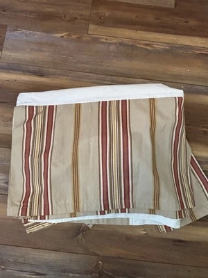 POTTERY BARN Queen Bed Skirt Striped Cotton Dust Ruffle Cottage Red Tan 13.5” - Image 1 of 4
