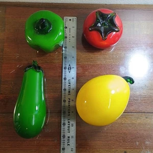 4 Stück Murano Stil mundgeblasene Glas Obst und Gemüse Lot 1 - Bild 1 von 10