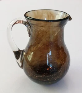 Vintage Pilgrim Crackle Glass Pitcher, Brown “Swirl”, 3-1/2” - Picture 1 of 8
