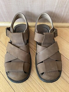 ABEO Brandon Neutral Leather Fisherman Sandals Brown Men’s Sz 10 Bio System EUC - Picture 1 of 7