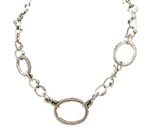 MICHAEL DAWKINS 925 Silver Vintage Cobble Pattern Oval Chain Necklace NE3481 - Picture 1 of 5