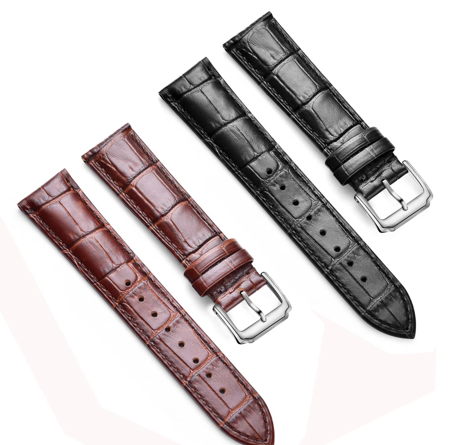 Pulseira de relógio masculina feminina de couro de bezerro genuíno grão de crocodilo 12mm-24mm - Imagem 1 de 1