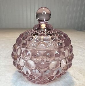 Pink Bubble Glass Round Candy Dish with Lid Vintage Decor Glam Trinket Beauty