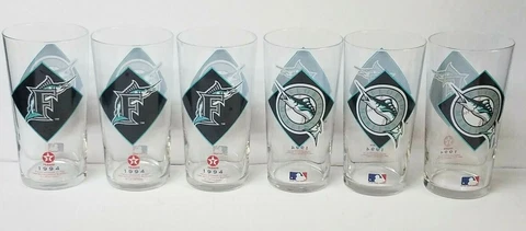 Set of 6 Florida Marlins 1994 MLB All Star Game 16 oz. Pint Glasses Texaco EUC Cover