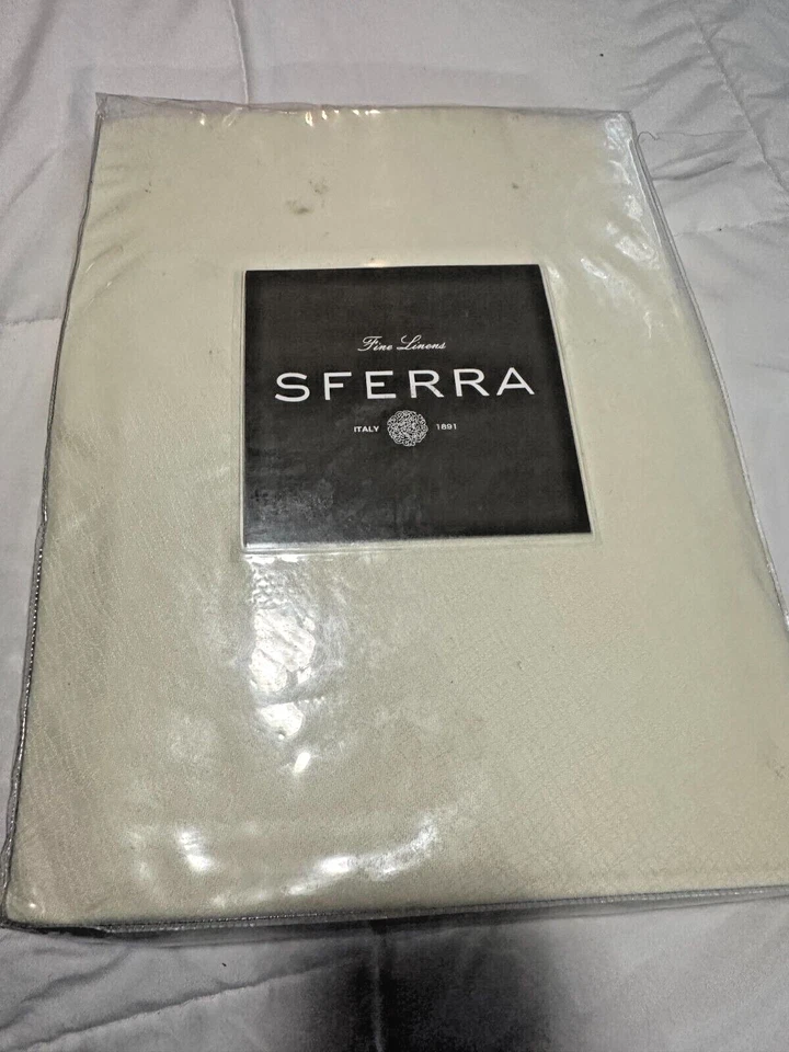 New Sferra Harrow Round Tablecloth 90" plain mitered hem color: oyster (ivory) - Image 1 of 3