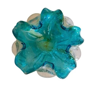 Murano Kunstglas Aquamarin Gold gesprenkelte Muschelschale Schale - Bild 1 von 17