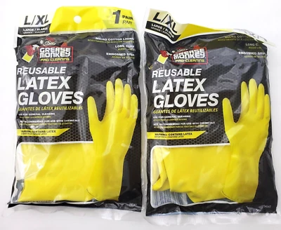 BTP Lot of 2 Pairs Grease Monkey Pro Cleaning Reusable Latex Gloves Large/X-Large
