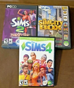 Set of 3 The Sims 4 SimCity Box & Sims 2 Nightlife Expansion PC Video Games - Picture 1 of 12