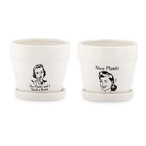 Set of 2 Round Ceramic Pots for Indoor Plants Tapered Planter with Saucer 4.5... - Picture 1 of 1