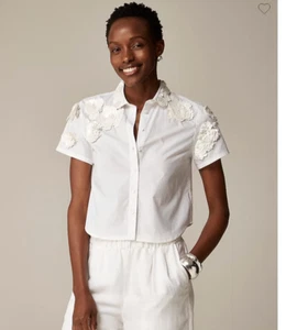 J.Crew $168 Collection cropped button-up shirt floral appliqués Size 8 CC241 - Picture 1 of 7