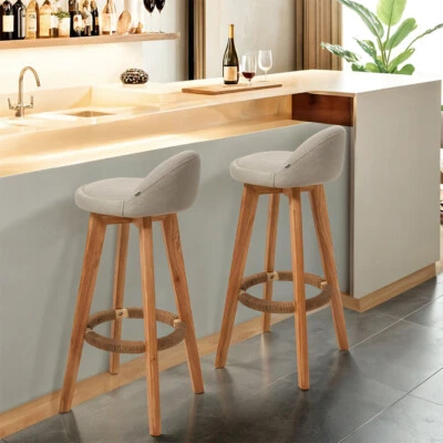 2pcs Low Back Barstools Chair Kitchen Island Breakfast Bar Stools Wooden Frame - Image 1 of 4