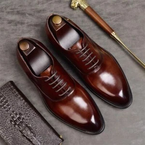 Handmade Goodyear Welted Men Genuine Brown Leather Oxford Lace up Formal Shoes - Picture 1 of 2