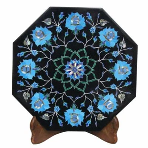 12" Marble side Table Turquoise Inlay semi precious stones work Home Decor - Picture 1 of 5