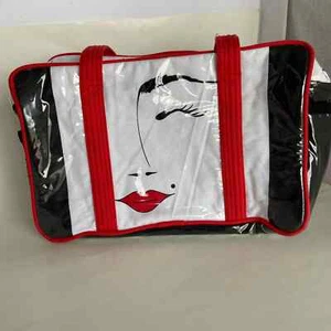 Lolita Purse Face Cotton with clear vinyl covering Red Black Lips Nose Vintage - Picture 1 of 10