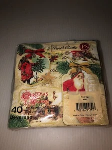 Neu Punch Studio 40 Getränkeservietten - Weihnachten Etiketten Design - versiegelte Verpackung - Bild 1 von 4