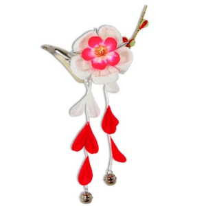 Japanese Tsumami Kanzashi Geisha Kimono Hair Ornament Ume Flower w/ Clip #100 - Picture 1 of 2