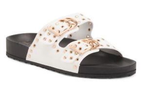 Nicole Miller Women's Studded Double Strap Sandals Slides White Size 8