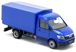 Herpa 093712-002 - MAN TGE Pritsche Plane LKW blau neutral Modell - 1:87 H0 - Picture 1 of 3