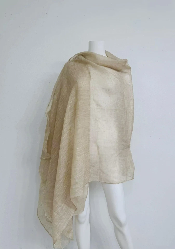 Brunello Cucinelli 羊绒亚麻披肩围巾沙米色中性 35 英寸 x 84 英寸 — 第 1/4 张图片