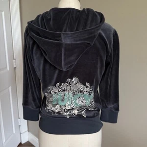 Y2K Juicy Couture Jacket Small Velour Zip Long Sleeve Gray Juicy Spellout Back - Picture 1 of 11
