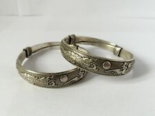 Pair of Solid Silver Chinese Dragon & Pheonix Wedding Bracelets - Zu Yin 足银 Mark