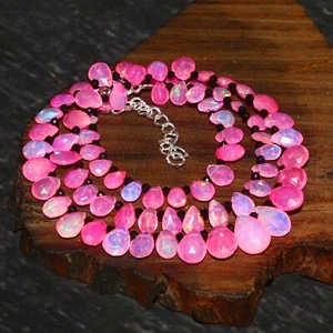 Collar de plata 925 espinela negra lágrima almendras facetadas ópalo etíope natural - Imagen 1 de 3