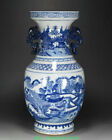 Vase bouteille fleur bouteille 16 pouces porcelaine bleue blanche décor d'eau poignée d'oiseau poignée d'oiseau